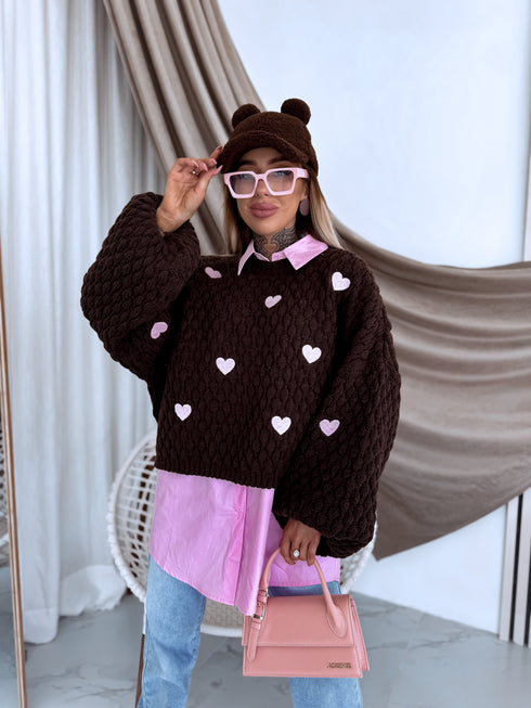 Knitted Sweater "CHOCOLATEY LOVE 7102" – Choco & Pink